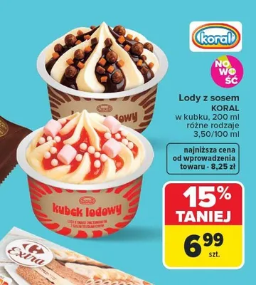 Lody z sosem Koral w kubku promocja w Carrefour Market