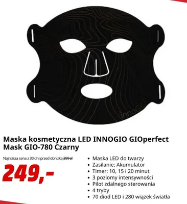Maska kosmetyczna LED InnoGIO GIOperfect Mask Czarna promocja w Media Markt