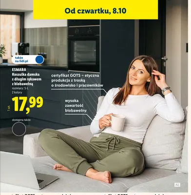 Koszulka damska z długim rękawem z biobawełną Esmara promocja w Lidl
