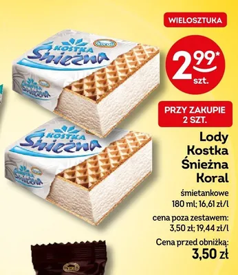 Lody Kostka Śnieżna Koral śmietankowe promocja w Żabka