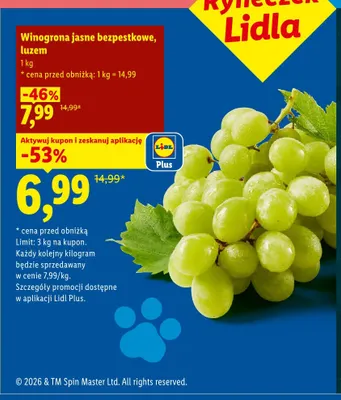 Winogrona jasne bezpestkowe luzem Ryneczek Lidla promocja w Lidl