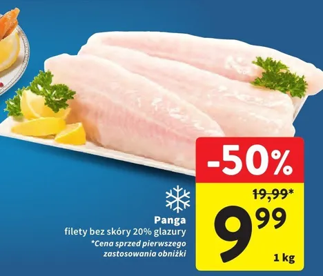Panga filety bez skóry 20% glazury promocja w Intermarche