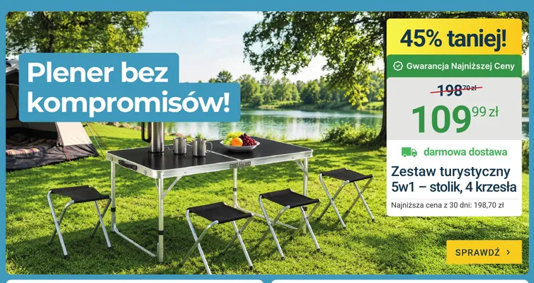 Zestaw turystyczny 5w1 stolik 4 krzesła promocja w ERLI