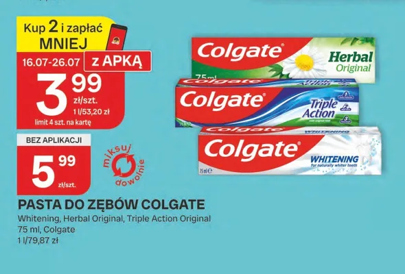 Pasta do zębów Colgate Triple Action Original promocja w Chorten