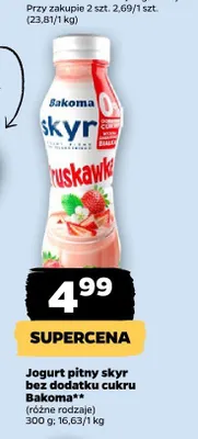 Jogurt pitny skyr bez dodatku cukru Bakoma truskawkowy promocja w Netto