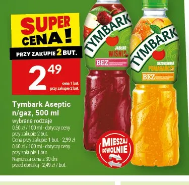 Napój Tymbark Aseptic n/gaz brzoskwinia pomarańcza 500ml promocja w Twój Market