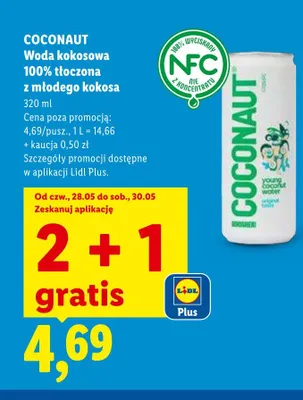 Woda kokosowa 100% tłoczona z młodego kokosa COCONAUT promocja w Lidl