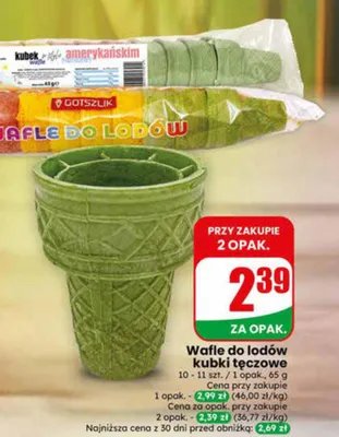 Wafle do lodów kubki tęczowe Gotszlik promocja w Dino