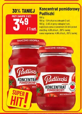 Koncentrat pomidorowy Pudliszki bez dodatku soli promocja w POLOmarket