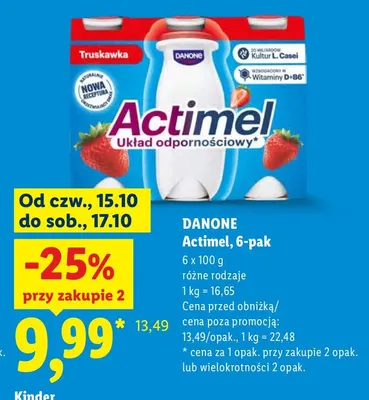 Napój jogurtowy Actimel 6-pak Danone promocja w Lidl