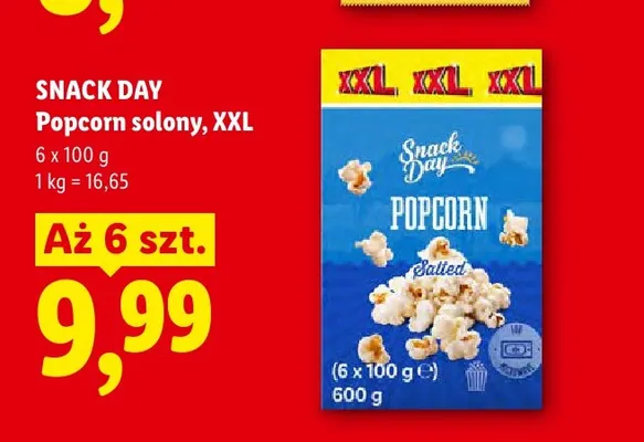 Popcorn solony Snack Day XXL 6-pak promocja w Lidl