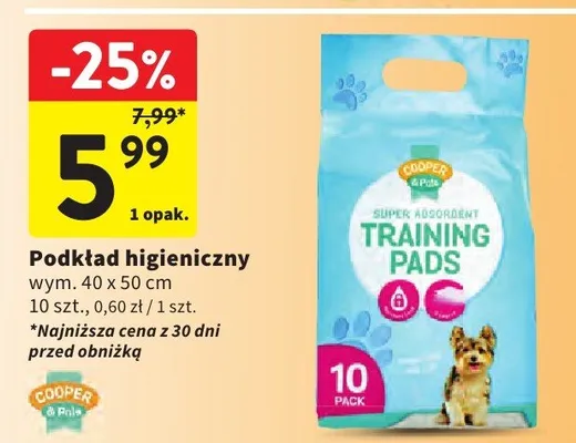 Podkład higieniczny Cooper & Pals 40x50cm promocja w Intermarche