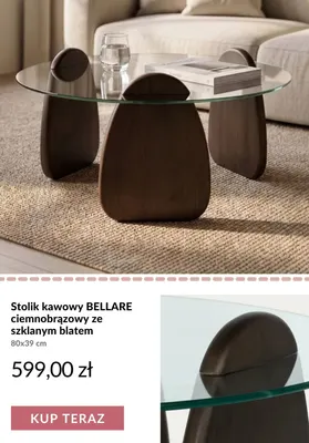 Stolik kawowy Bellare ciemnobrązowy ze szklanym blatem promocja w Homla