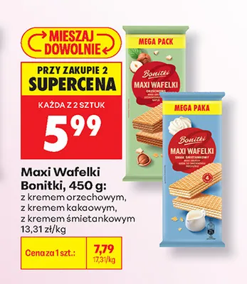 Maxi Wafelki z kremem kakaowym Bonitki promocja w Biedronka