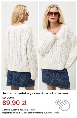 Sweter bawełniany damski z warkoczowym splotem promocja w Medicine