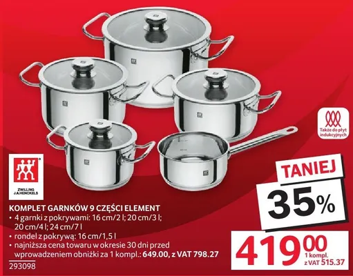 Komplet garnków 9 części Element Zwilling promocja w Selgros