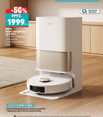 Robot sprzątający L50 Ultra z funkcją mopowania i samoczyszczenia biały Dreame promocja w Biedronka Home