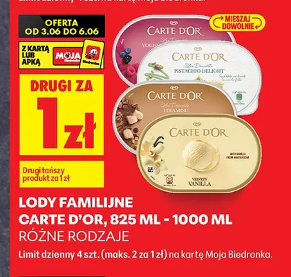 Lody familijne Carte D'Or Velvety Vanilla promocja w Biedronka