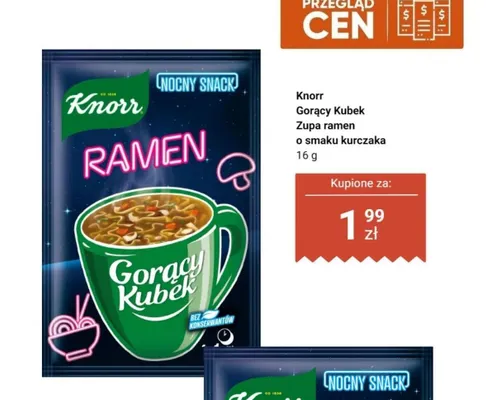 Zupa ramen o smaku kurczaka Knorr Gorący Kubek Nocny Snack promocja w Dino