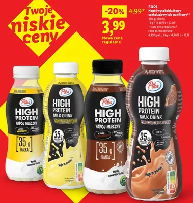 Napój wysokobiałkowy czekoladowy Pilos promocja w Lidl