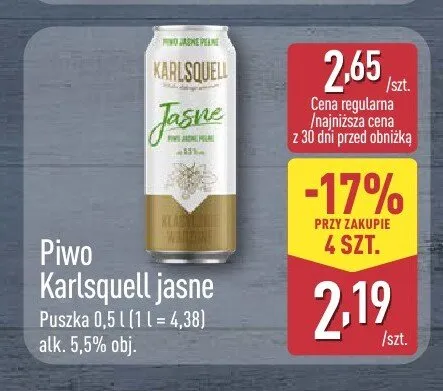 Piwo Karlsquell jasne promocja w Aldi