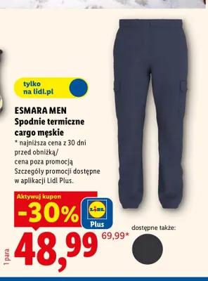 Spodnie termiczne cargo męskie promocja w Lidl