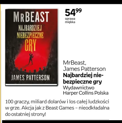 Książka Najbardziej niebezpieczne gry MrBeast, James Patterson promocja w Empik