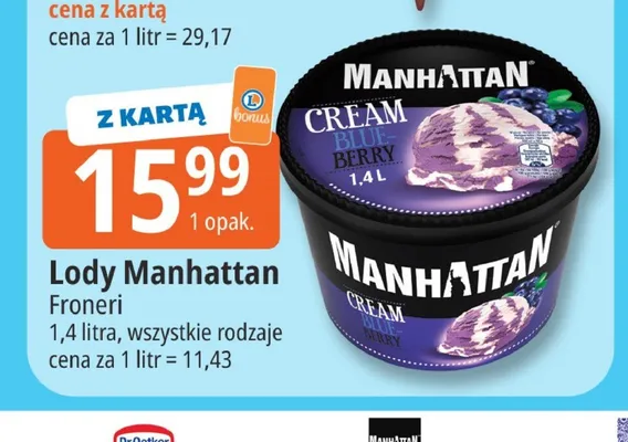 Lody Manhattan Cream Blue Berry promocja w Leclerc