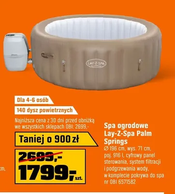 Spa ogrodowe Lay-Z-Spa Palm Springs 196cm wys. 71cm poj. 916l cyfrowy panel sterowania system filtracji i podgrzewania wody w komplecie pokrywa do spa dla 4-6 osób 140 dysz powietrznych promocja w OBI