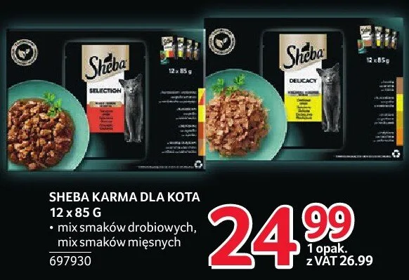 Karma dla kota SHEBA 12 x 85 g mix smaków drobiowych, mix smaków mięsnych promocja w Selgros