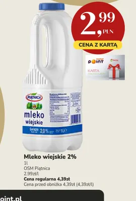Mleko wiejskie Piątnica 2% promocja w Market Point