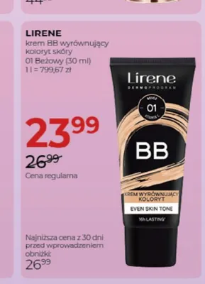 Krem BB wyrównujący koloryt skóry Lirene 01 Beżowy promocja w Drogerie Jawa