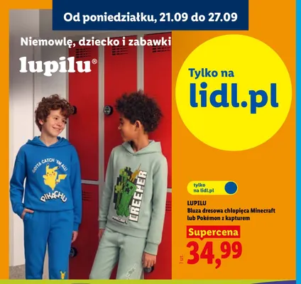 Bluza dresowa chłopięca Pokémon z kapturem Lupilu promocja w Lidl