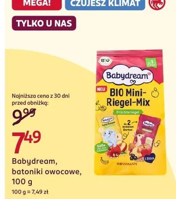 Batoniki Babydream owocowe, 100 g promocja w Rossmann