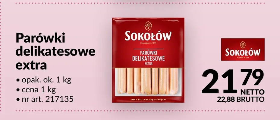 Parówki delikatesowe extra Sokołów promocja w Makro