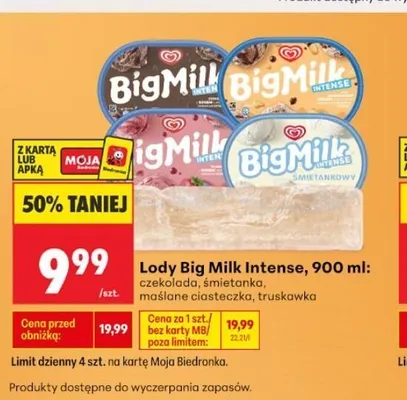 Lody Big Milk Intense czekolada promocja w Biedronka