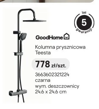 Kolumna prysznicowa GoodHome Teesta czarna promocja w Castorama