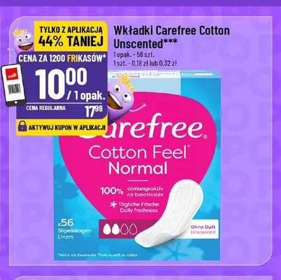 Wkładki higieniczne Carefree Cotton Unscented promocja w POLOmarket