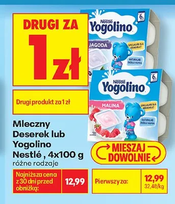 Deserek mleczny Nestlé Yogolino Jagoda promocja w Biedronka
