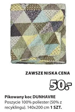 Pikowany koc poszcie 100% poliester (50% z recyklingu). 140x200 cm promocja w Jysk