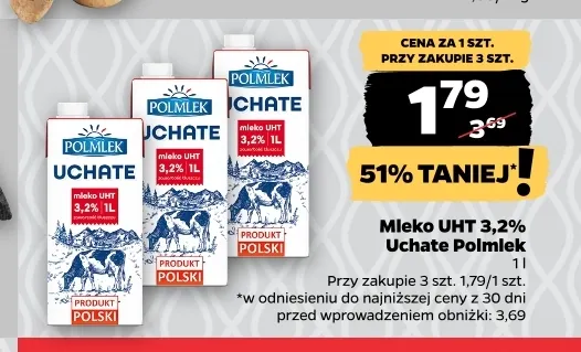 Mleko UHT Uchate Polmlek 3,2% promocja w Netto