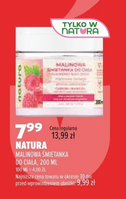 Śmietanka do ciała malinowa Natura promocja w Drogerie Natura