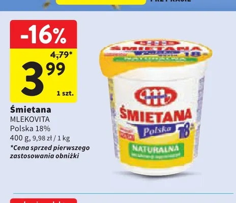 Śmietana Polska Mlekovita 18% promocja w Intermarche