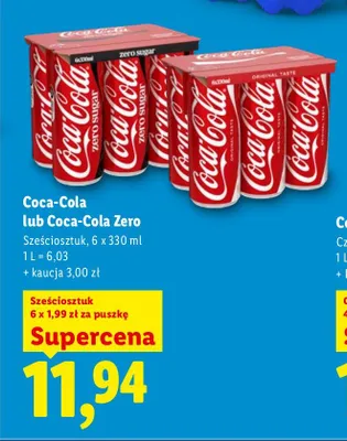 Napój gazowany Coca-Cola Zero 6-pak promocja w Lidl