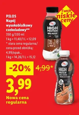 Napój wysokobiałkowy czekoladowy Pilos promocja w Lidl