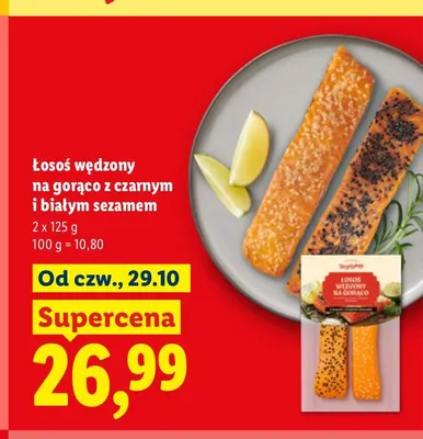 Łosoś wędzony na gorąco z czarnym i białym sezamem Marinero 2-pak promocja w Lidl