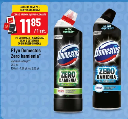 Płyn do toalet Domestos Zero Kamienia Blue promocja w POLOmarket