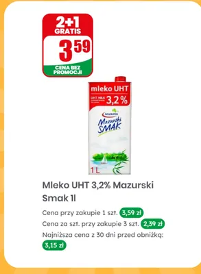 Mleko UHT 3,2% Mazurski Smak promocja w Dino
