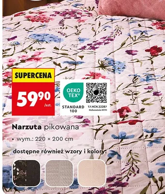 Narzuta pikowana 220 x 200 cm promocja w Biedronka