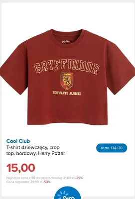 T-shirt dziewczęcy crop top bordowy Harry Potter Cool Club promocja w Smyk